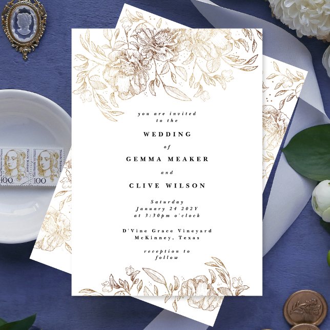 Big Elegant Gold Florals Wedding Invitation (Creator Uploaded)