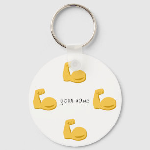 Big Emoji Bicep and '' Your Name Here " Keychain