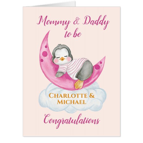 Big Expecting Parents Mommy  Daddy To Be Pink Card