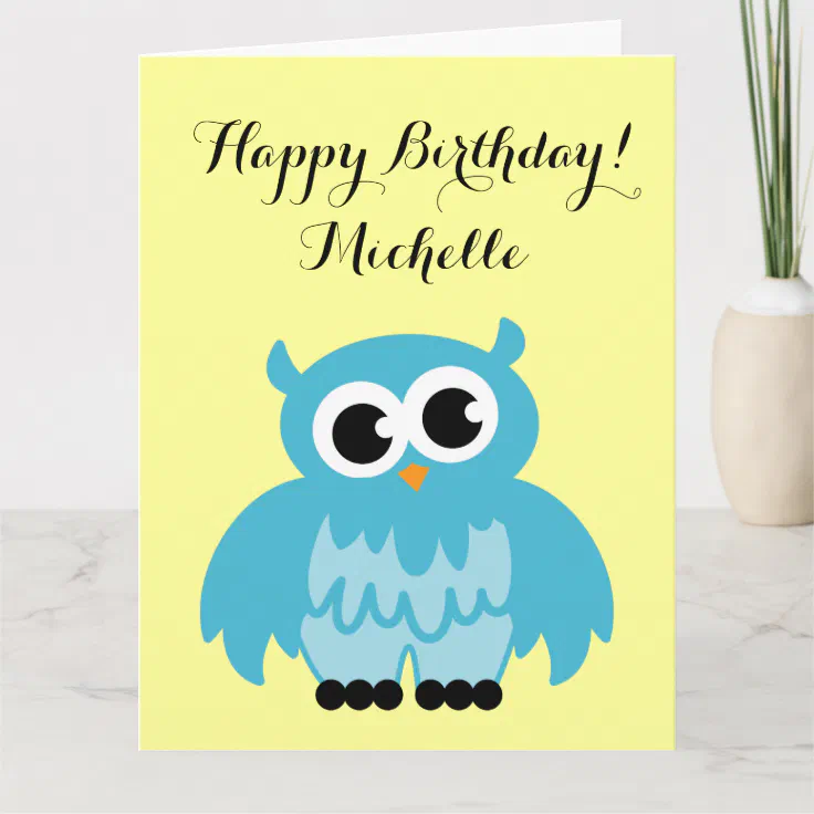 Big extra large Birthday card | cute owl cartoon | Zazzle