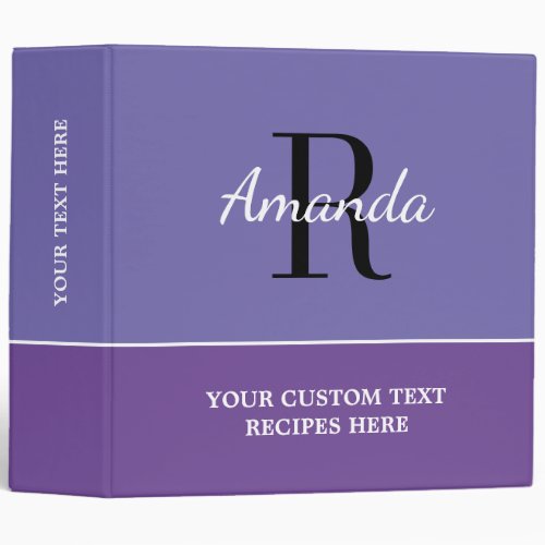 Big extra large purple monogram recipe binder book