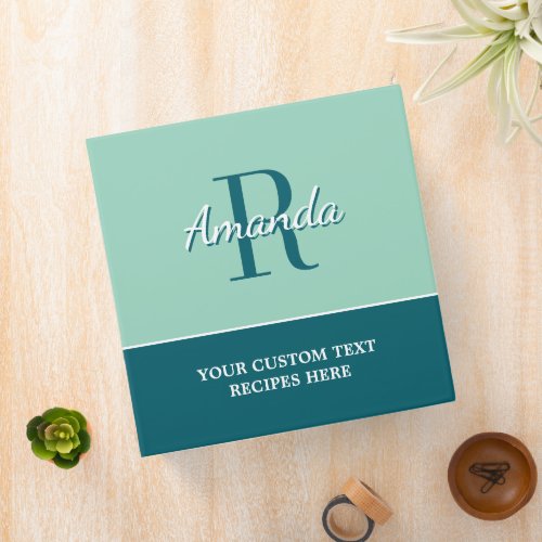Big extra large teal monogram recipe binder book