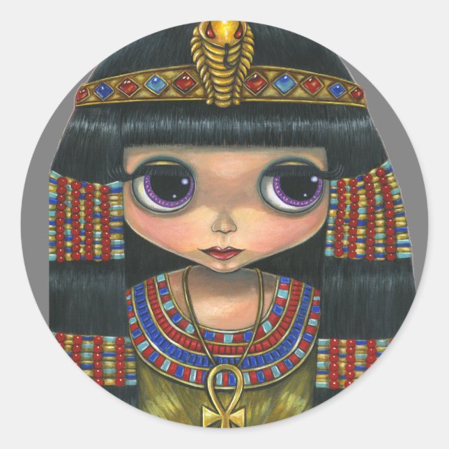 Big Eye Cleopatra Girl Doll Cute Classic Round Sticker (Front)