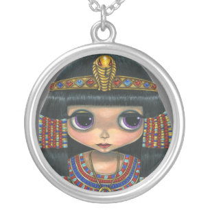 Big Eye Cleopatra Girl Doll Cute Silver Plated Necklace