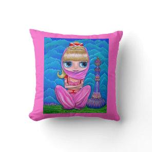 Big Eye Genie Doll with Magic Bottle Throw Pillow