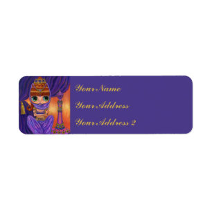 Big Eye Genie Girl in Purple with Magic Bottle Label