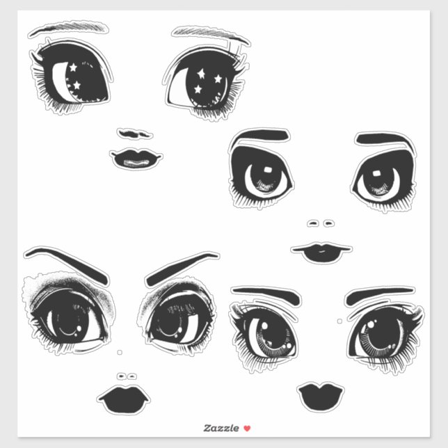 Big Eye Girl Faces Original Art Sticker (Sheet)