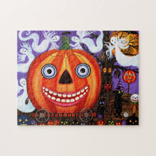 Big Eye Grinning Halloween Pumpkin Jigsaw Puzzle