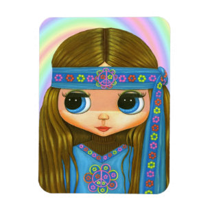Big Eye Hippie Girl Peace Sign Flower Power '60s Magnet