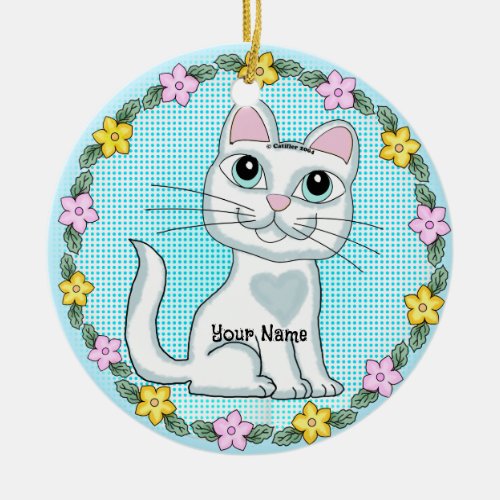 Big Eye Kitten Cat custom name Ceramic Ornament