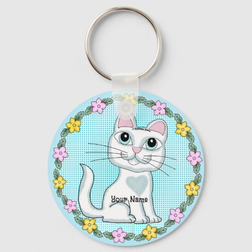 Big Eye Kitten Cat custom name Keychain