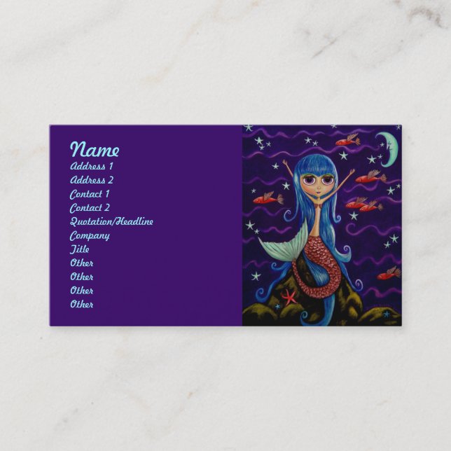 Big Eye Mermaid & Flying Fish Crescent Moon Business Card (Front)