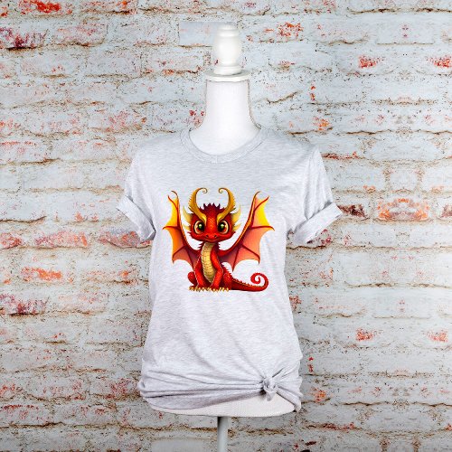 Big Eye Red Baby Dragon with Horns Graphic T_Shirt