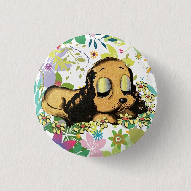 big eye sleeping Puppy Dog Cartoon Animal Art    Button (Front)