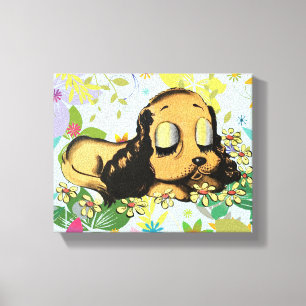 big eye sleeping Puppy Dog Cartoon Animal Art Canvas Print