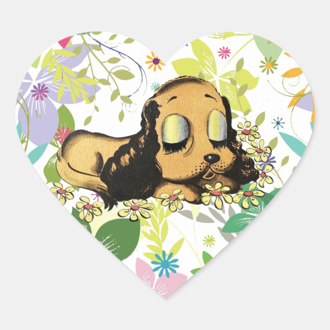 big eye sleeping Puppy Dog Cartoon Animal Art  Heart Sticker (Front)