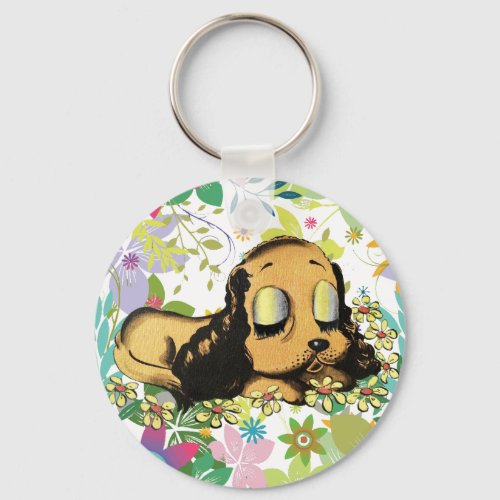 big eye sleeping Puppy Dog Cartoon Animal Art    Keychain