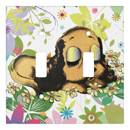 big eye sleeping Puppy Dog Cartoon Animal Art     Light Switch Cover