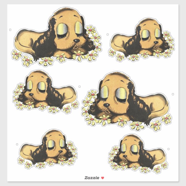 big eye sleeping Puppy Dog Cartoon Animal Art     Sticker (Sheet)