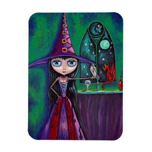 Big Eye Witch Girl with Falcon  Dragon Cute Magnet