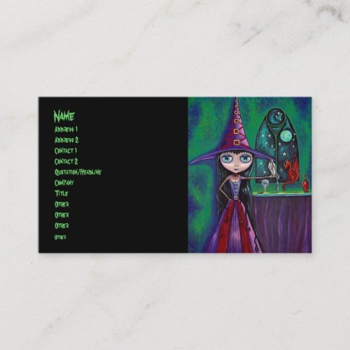 Big Eye Witch with Falcon and Dragon Occult Business Card