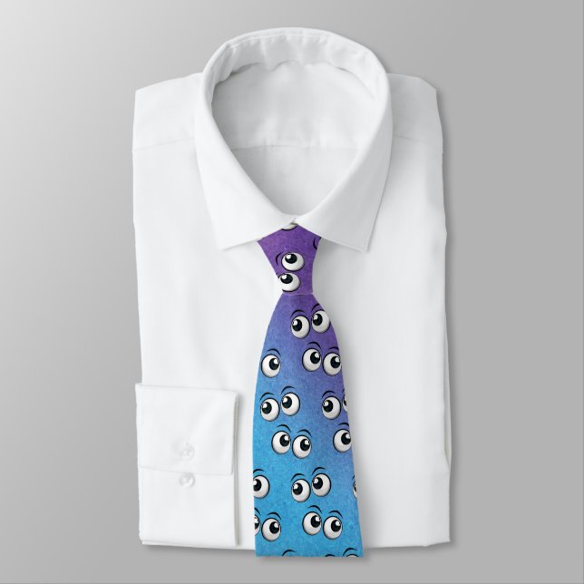 Big Eyeballs On Gradient Rainbow Background Neck Tie (Tied)