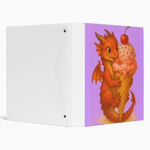Big eyed baby fire dragon ice cream fantasy art 3 ring binder