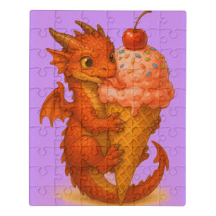 Big eyed baby fire dragon ice cream fantasy art jigsaw puzzle
