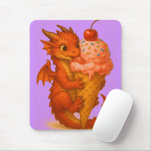 Big eyed baby fire dragon ice cream fantasy art mouse pad