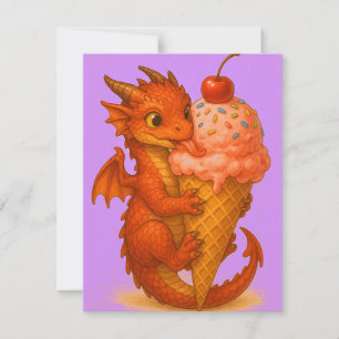 Big eyed baby fire dragon ice cream fantasy art note card