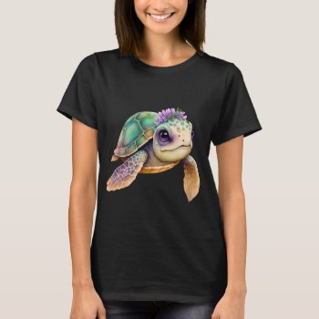 Big Eyed Baby Turtle With Floral Crown Graphic T-shirt by PaintedDreamsDesigns at Zazzle
