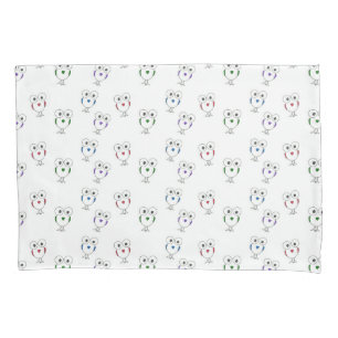 Big eyed birds pattern white pillow case