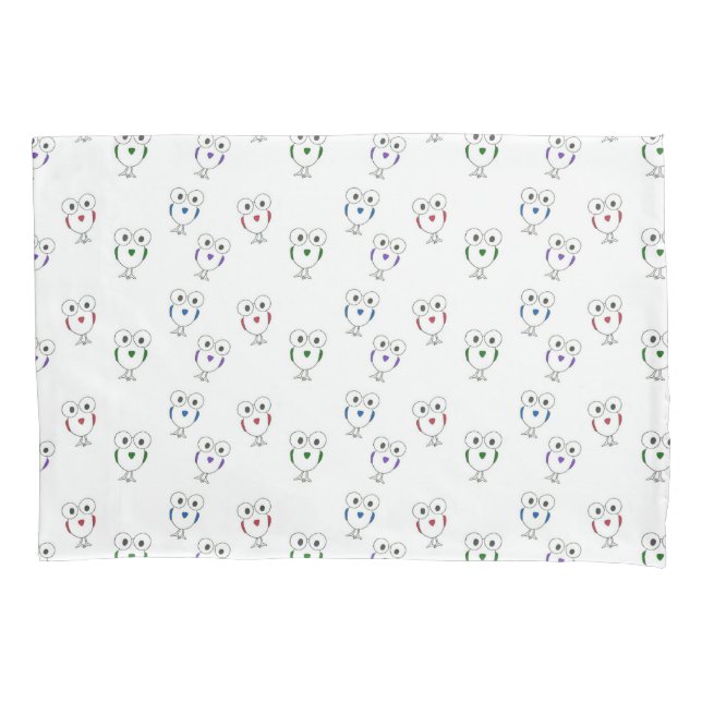 Big eyed birds pattern white pillow case (Front)