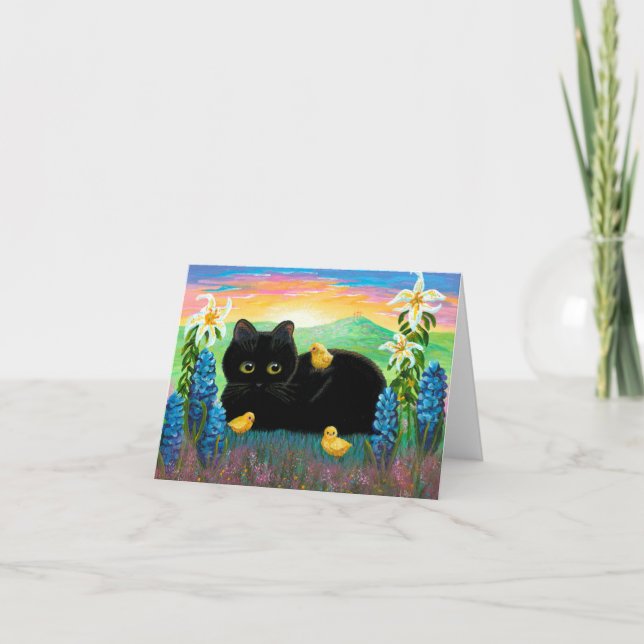 Big Eyed Black Cat Chicks Christian Creationarts Holiday Card (Front)