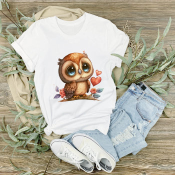 Big Eyed Blue Eyed Owl On Branch Graphic T-shirt by PaintedDreamsDesigns at Zazzle
