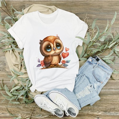 Big Eyed Blue Eyed Owl On Branch Graphic T_Shirt