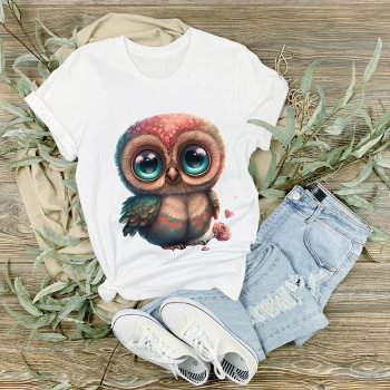 Big Eyed  Blue Eyed  Teal And Rose Owl Graphic T-shirt by PaintedDreamsDesigns at Zazzle