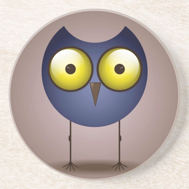 Big Eyed Blue Owl Drink Coaster (Front)