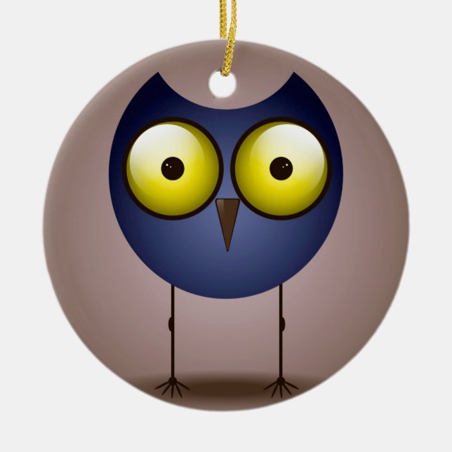 Big Eyed Blue Owl Ornament Round (Front)
