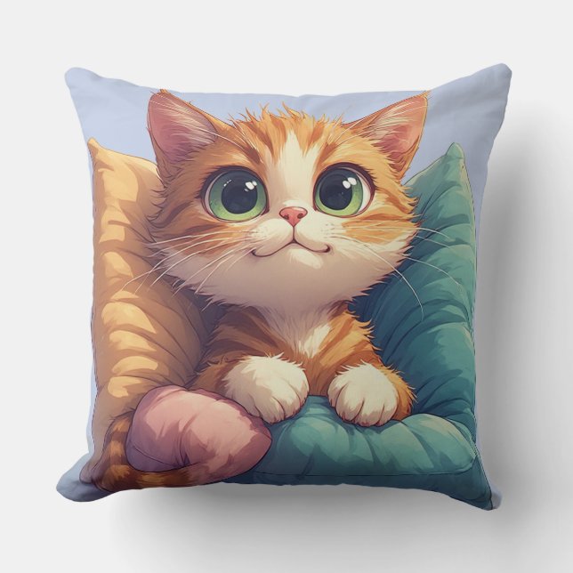 Big Eyed Cat Resting On For Everyday Decor  Throw Pillow (Front)