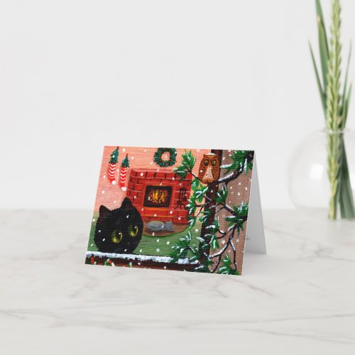 Big Eyed Christmas Cat Owl Creationarts Holiday Card