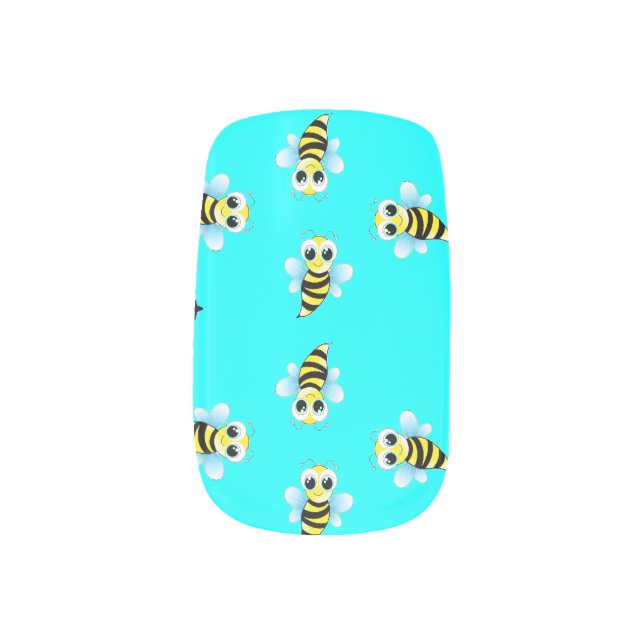 Big eyed cute bees on blue minx nail art (Left Thumb)