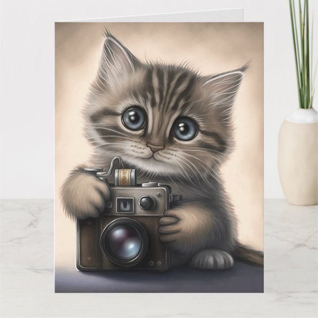 BIG EYED CUTE KITTEN CAT BIRTHDAY Card (Front)