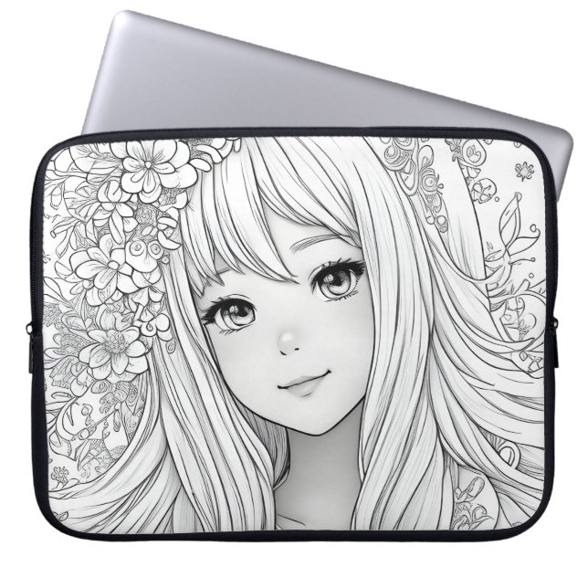 Big Eyed Girl Coloring Laptop Sleeve (Front)