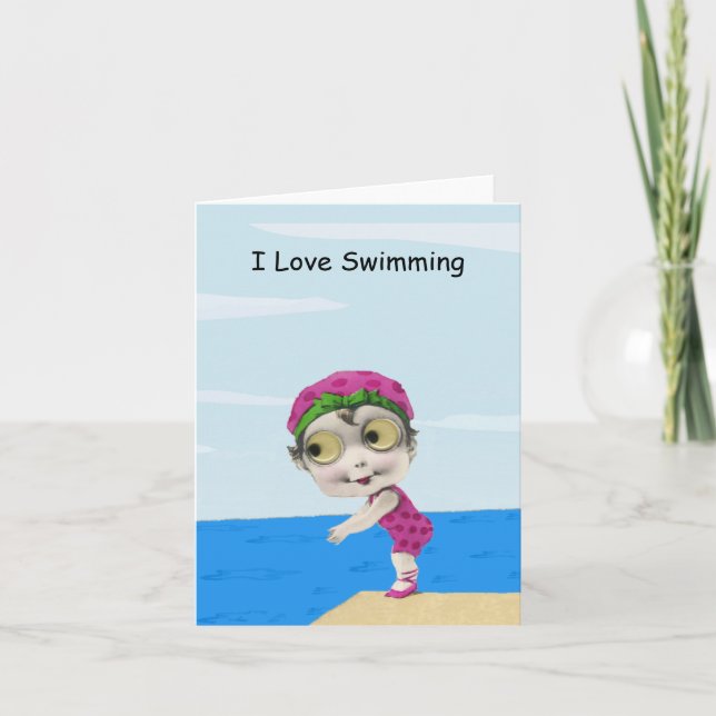 Big Eyed Girl Swimmer Note Card (Front)