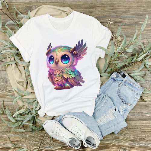 Big Eyed Horned Owl Cartoon Style Graphic T_Shirt