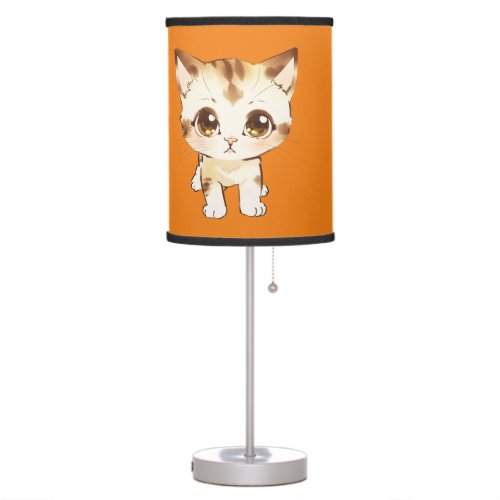 Big Eyed Kitten Cute Feline Watercolor  Table Lamp