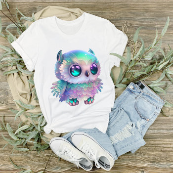 Big Eyed Multicolored Owl Graphic T-shirt by PaintedDreamsDesigns at Zazzle