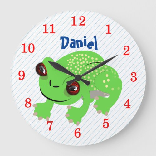 Big Eyed Spotted Green Cartoon Frog Personalized Large Clock