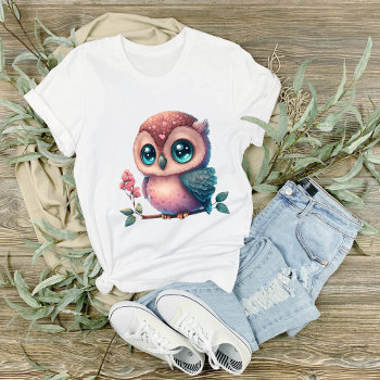 Big Eyed  Teal Eyed Owl On Branch Graphic T-shirt by PaintedDreamsDesigns at Zazzle